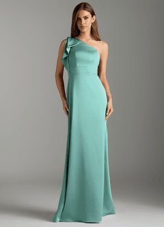 Azazie Rinna Brautjungfernkleider Meerjungfrau-Linie Gestreift Stretch-Satin Kleid Aqua image1