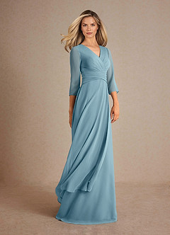Azazie Mayfield Kleider für die Brautmutter A-Linie Plissee Chiffon Kleid Stimmungsvolles Blau image2
