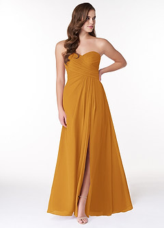 Azazie Arabella Allure Bridesmaid Dresses Butterscotch A-Line Sweetheart Neckline Chiffon Convertible Dress image1