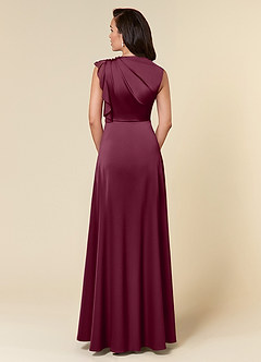 Azazie Narine Mother of the Bride Dresses Mulberry A-Line High Neckline Pleated Stretch Satin Dress image5