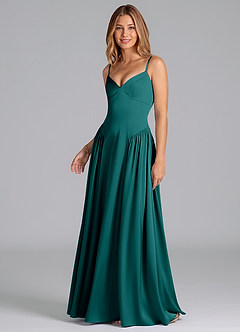 Azazie Kirby Bridesmaid Dresses Peacock A-Line Stretch Satin Dress image4
