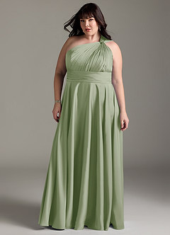 Azazie Charlize Bridesmaid Dresses Dusty Sage A-Line One Shoulder Stretch Satin Dress image13