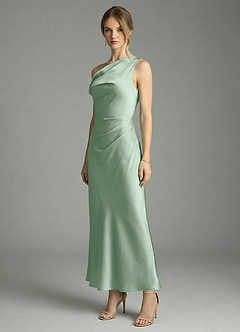 Azazie Emerson Abiti da Damigella Abito Sirena in Raso Elasticizzato a Spalla Scoperta Agave image4