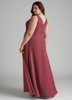 Azazie Flora Brautjungfernkleider A-Linie Plissee Chiffon Kleid Merlot image11