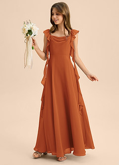 Azazie Carmin Junior Cinnamon A-Line Ruched Chiffon Dress image3