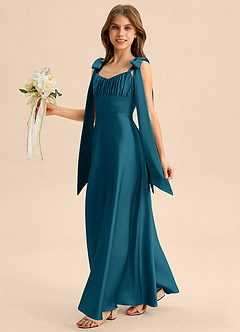 Azazie Halley Junior Klä av A-Line i Stretch Satin Rosett image3