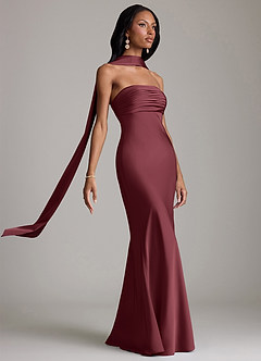 Azazie Saylor Brudtärnklänningar Klä av Sjöjungfru i Stretch Satin Axelbandslös Merlot image10