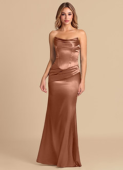 Azazie Sorrel Bridesmaid Dresses Bronzer Mermaid Corset Metallic Satin Convertible Dress image2