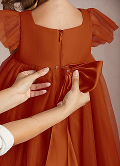 Azazie Kalio Flower Girl Dresses Paprika A-Line with Sleeves Tulle Dress image4