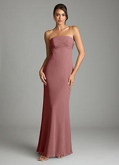 Azazie Saylor Vestidos de damas de honor Vestido de Rosa Del Desierto de Gasa de Corte Sirena con Sin tirantes image3