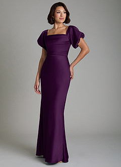 Azazie Lea Bridesmaid Dresses Grape Mermaid Off the Shoulder Stretch Satin Convertible Dress image4
