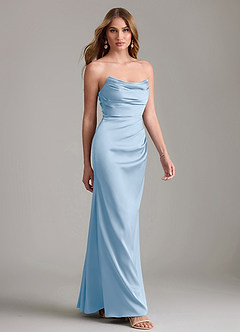 Azazie Lucille Bridesmaid Dresses Powder Blue Mermaid Strapless Stretch Satin Convertible Dress image4