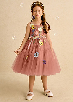 Azazie Osea Sukienki dla dziewczynek sypiących kwiaty Suknia balowa Pofałdowany Tiul Długość do kolan Sukienka image3