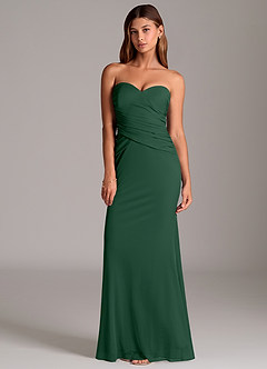 Azazie Katelyn Jurken voor bruidsmeisjes Converteerbaar Jurk van Mesh met Kolom Strapless Donkergroen image6