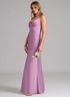 Azazie Kamila Bridesmaid Dresses Wisteria A-Line Pleated Stretch Satin Dress image6