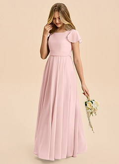 Azazie Cady Junior Powder Pink A-Line Pleated Chiffon Dress image5