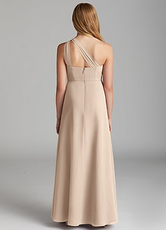Azazie Maive Junior Taupe A-Line Pleated Chiffon Dress image3