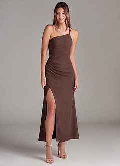 Azazie Eren Robes de demoiselle d'honneur Robe Sirène en Mousseline de soie Une épaule Ganache image3