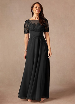 Azazie Raissa Vestidos para mãe da noiva Vestir Preto de Chiffon de Linha A com Renda image5