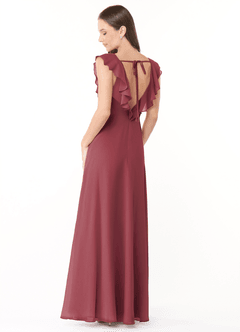 Azazie Yoko Vestidos de damas de honor Vestido de Merlot de Gasa de Corte en A con Volante image4