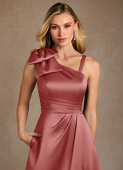 Azazie Easton Mère de la mariée Robes Robe Trapèze en Satin extensible Une épaule Antique Rose image5