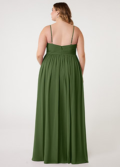 Azazie Alia Robes de demoiselle d'honneur Robe Trapèze en Mousseline de soie Plissée Olive image7