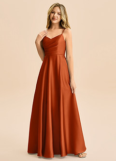 Azazie Rumi Junior Linia A Pofałdowany Satyna elastyczna Długość podłogi Młodsza druhna Sukienka image3