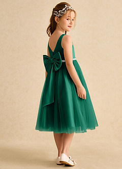 Azazie Firefly Flower Girl Dresses Emerald A-Line Bow Matte Satin Dress image3