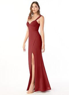 Azazie Audre Bridesmaid Dresses Rust Mermaid Pleated Chiffon Dress image3