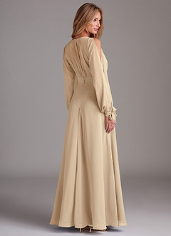 Azazie Matilda Bridesmaid Dresses Champagne A-Line Long Sleeve Chiffon Dress image2