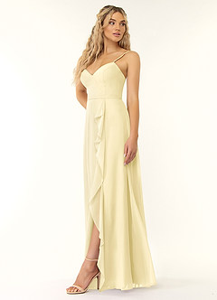Azazie Naeem Bridesmaid Dresses Lemon Sorbet A-Line V-Neck Ruffle Chiffon Dress image3