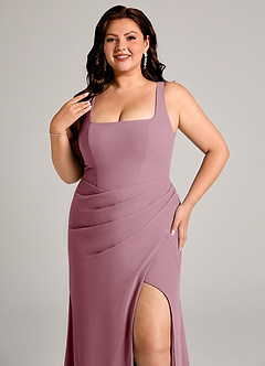 Azazie Mero Bridesmaid Dresses Vintage Mauve Sheath Pleated Chiffon Dress image14