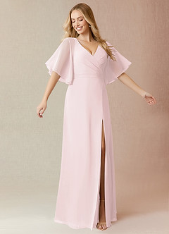 Azazie Cierra Bridesmaid Dresses Blushing Pink A-Line V-Neck Chiffon Dress image1