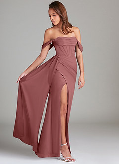 Azazie Amyra Vestidos de damas de honor Vestido de Amatista de Gasa de Corte Recto Convertible con Vestidos sin tirantes image2