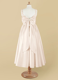 Azazie Cutie Pie Flower Girl Dresses White Alabaster A-Line Pleated Matte Satin Dress image8