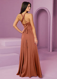 Barbie ♥ Azazie Bridesmaid Dresses Cedar Rose A-Line with Pockets Stretch Satin Dress image2