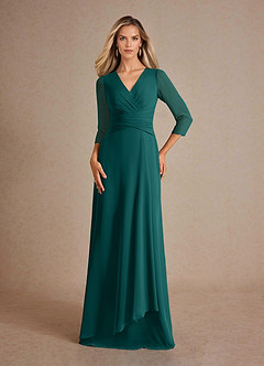 Azazie Mayfield Mother of the Bride Dresses Peacock A-Line Pleated Chiffon Dress image1