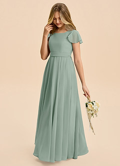 Azazie Cady Junior Silver Sage A-Line Pleated Chiffon Dress image5
