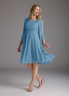 Azazie Sunny Mother of the Bride Dresses Steel Blue A-Line Pleated Mesh Dress image1