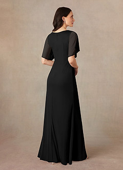 Azazie Selah vestidos de madre de la novia Vestido de Negro de Malla de Corte En A con Cuello en V fruncido image4