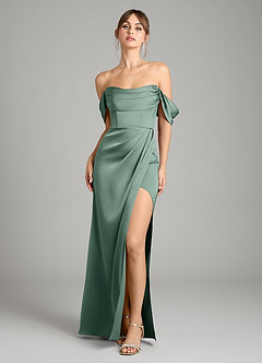 Azazie Johana Vestidos de damas de honor Vestido de Eucalipto de Satén Elástico de Corte Sirena Convertible con Vestidos sin tirantes image6