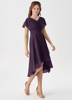 Azazie Graciela Junior Plum A-Line Pleated Chiffon Dress image5