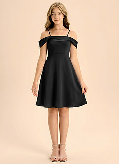 Azazie Anselie Junior A-Line Plisseret Stræk satin Mini Junior brudepige Kjole image3