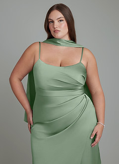 Azazie Calandra Robes de demoiselle d'honneur Robe Fourreau en Satin extensible Plissé Matcha image8