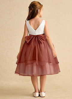 Azazie Rene Blumenmädchenkleider A-Linie Schleifen Tüll Kleid Elfenbein Kastanienbraun image2