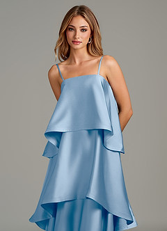 Azazie Azalea Bridesmaid Dresses Powder Blue A-Line Ruched Stretch Satin Dress image2