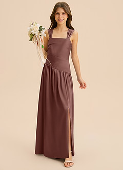 Azazie Dotty Junior A-Linie Plissee Stretch-Satin Kleid Espresso image4