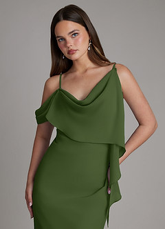 Azazie Yura Jurken voor bruidsmeisjes Jurk van Chiffon met Zeemeermin Off-shoulder Olijf image2