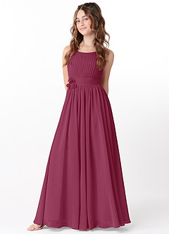 Azazie Astrid Junior Mulberry A-Line Floral Chiffon Dress image3