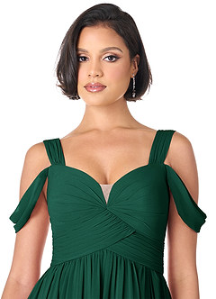 Azazie Lianne Bridesmaid Dresses Emerald A-Line Off the Shoulder Chiffon Dress image5